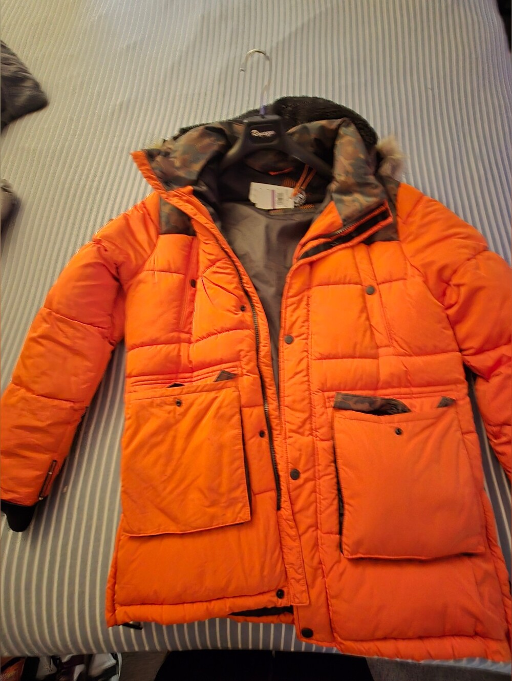 Superdry Men's Bright Orange Quilted Puffer Parka with Hood